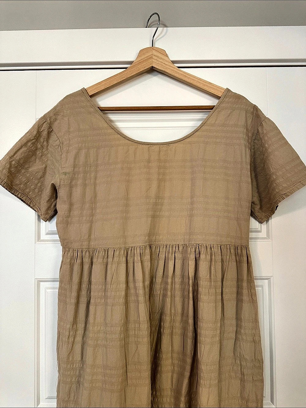 Oak + Fort Tiered Midi Dress Plaid Cotton Maxi Dress in Brown Small - Picture 4 of 6